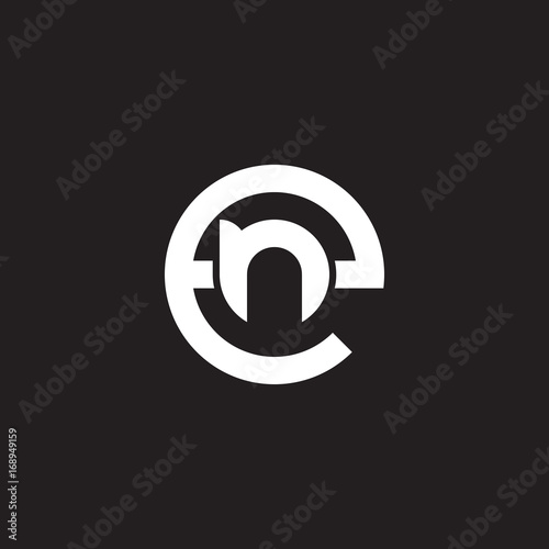 Initial lowercase letter logo en, ne, n inside e, monogram rounded shape, white color on black background