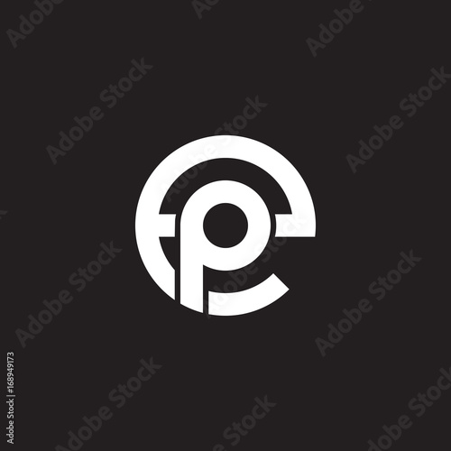 Initial lowercase letter logo ep, pe, p inside e, monogram rounded shape, white color on black background
