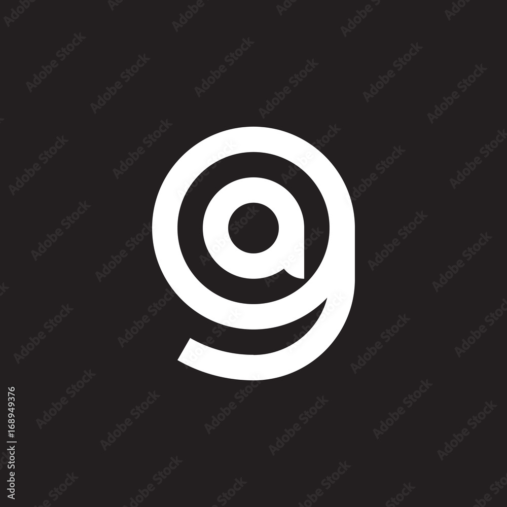 Initial lowercase letter logo ga, ag, a inside g, monogram rounded shape, white color on black background