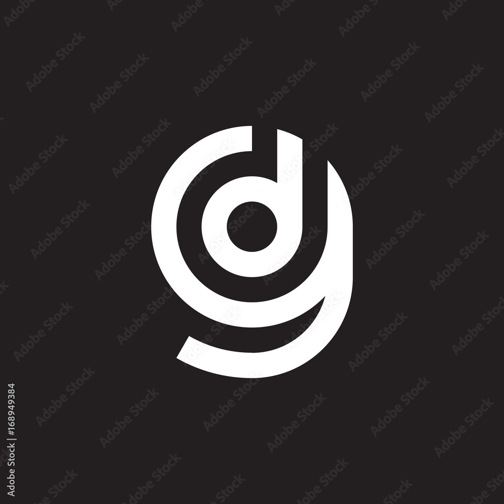 Initial lowercase letter logo gd, dg, d inside g, monogram rounded shape, white color on black background Initial lowercase letter logo gd, dg, d inside g, monogram rounded shape, white color on black background