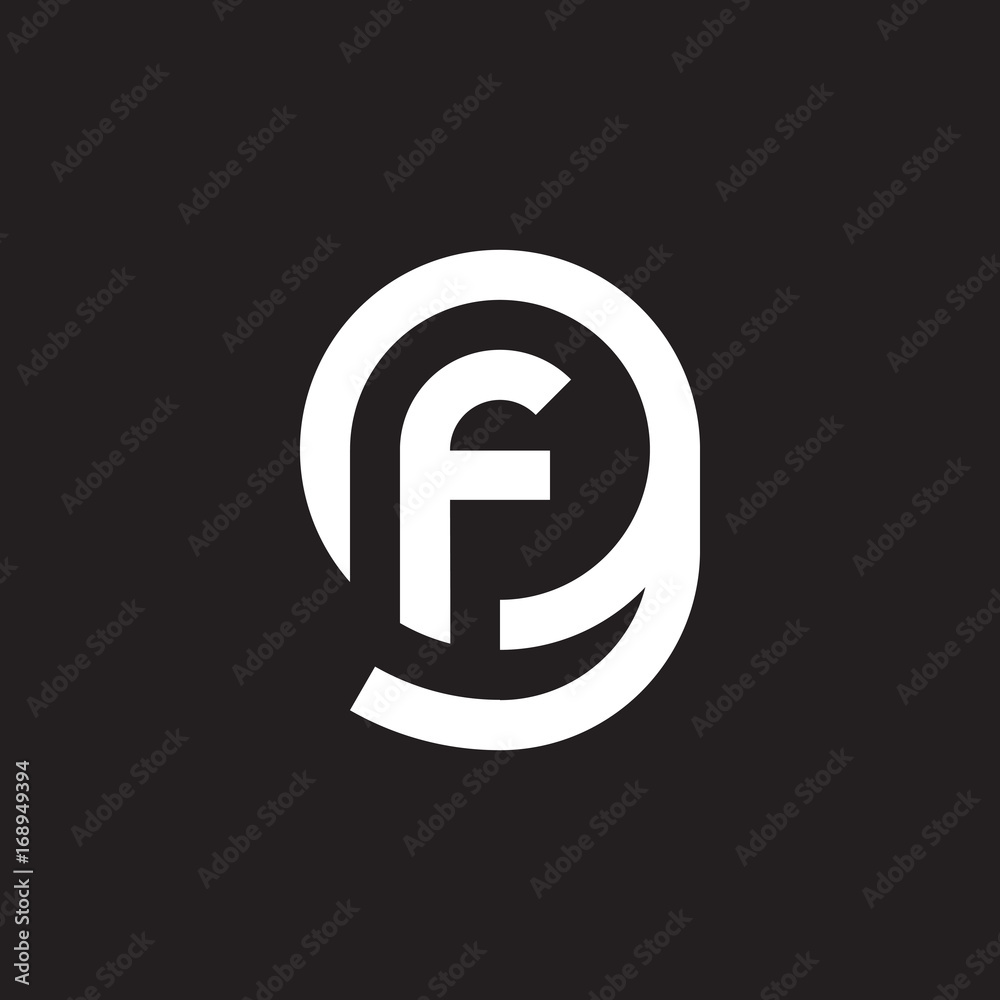 Initial lowercase letter logo gf, fg, f inside g, monogram rounded shape, white color on black background Initial lowercase letter logo gf, fg, f inside g, monogram rounded shape, white color on black background