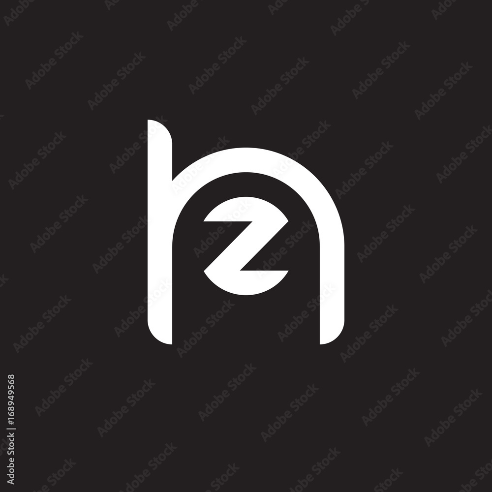 Initial lowercase letter logo hz, zh, z inside h, monogram rounded shape, white color on black background Initial lowercase letter logo hz, zh, z inside h, monogram rounded shape, white color on black background