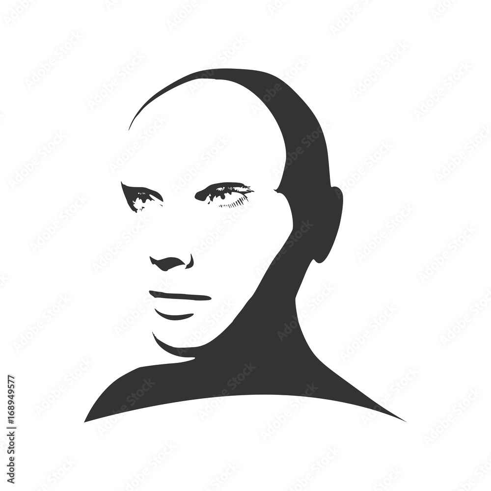 Face half turn view. Elegant silhouette of a female head. Vector Illustration. Monochrome gamma. Face half turn view. Elegant silhouette of a female head. Vector Illustration. Monochrome gamma.