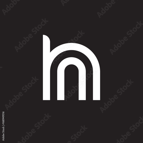 Initial lowercase letter logo hn, nh, n inside h, monogram rounded shape, white color on black background photo