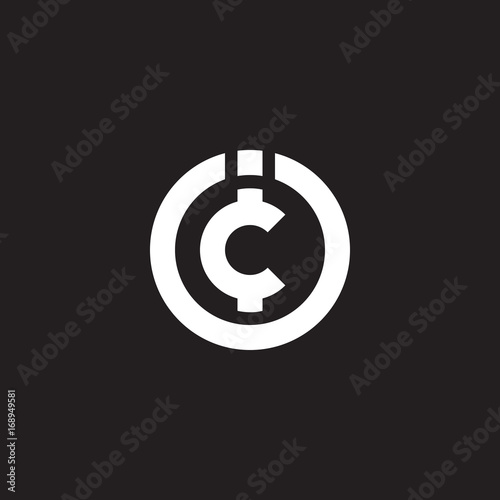 Initial lowercase letter logo ic, ci, monogram rounded shape, white color on black background
