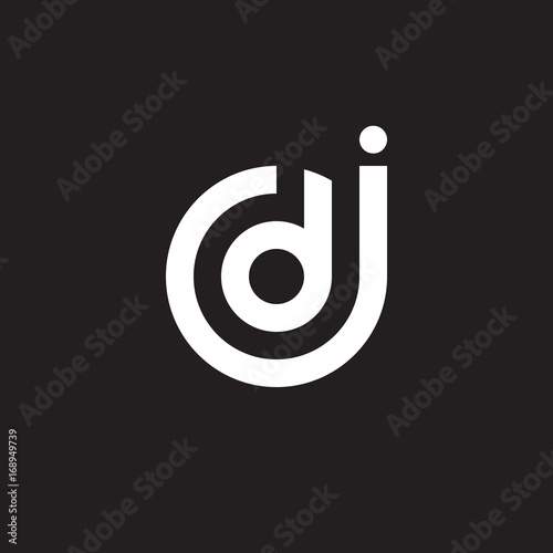 Initial lowercase letter logo jd, dj, d inside j, monogram rounded shape, white color on black background