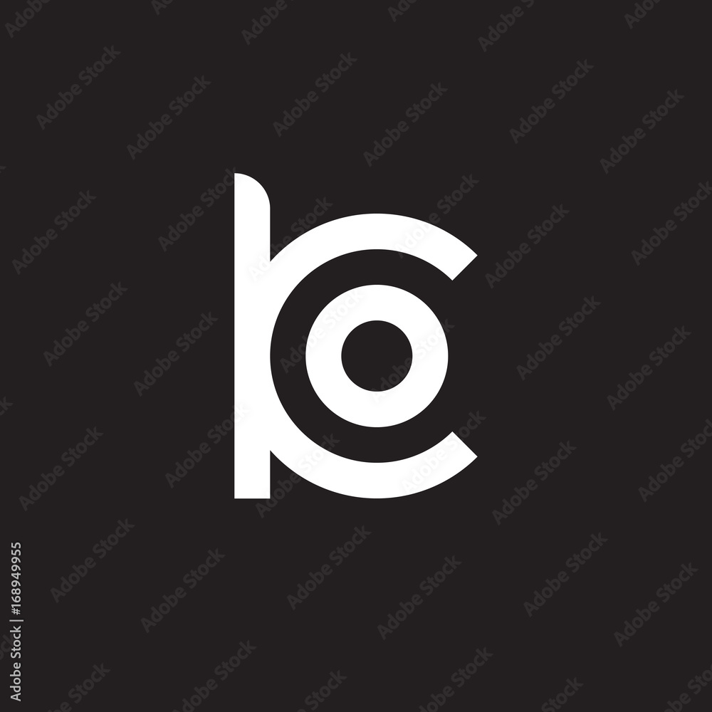 Initial lowercase letter logo ko, ok, o inside k, monogram rounded shape, white color on black background Initial lowercase letter logo ko, ok, o inside k, monogram rounded shape, white color on black background