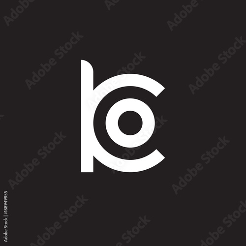 Initial lowercase letter logo ko, ok, o inside k, monogram rounded shape, white color on black background