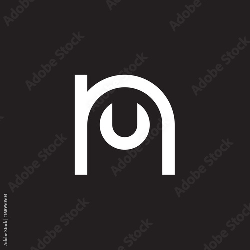 Initial lowercase letter logo nu, un, u inside n, monogram rounded shape, white color on black background