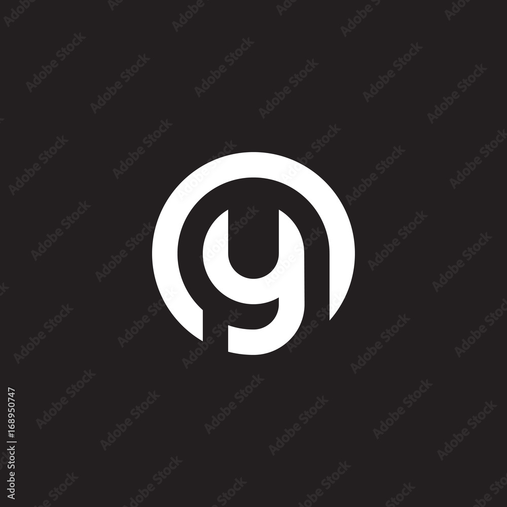 Initial lowercase letter logo oy, yo, y inside o, monogram rounded shape, white color on black background Initial lowercase letter logo oy, yo, y inside o, monogram rounded shape, white color on black background
