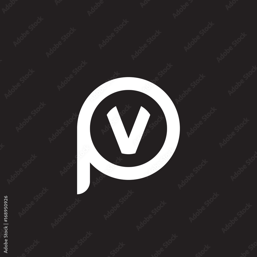 Initial lowercase letter logo pv, vp, v inside p, monogram rounded shape, white color on black background Initial lowercase letter logo pv, vp, v inside p, monogram rounded shape, white color on black background