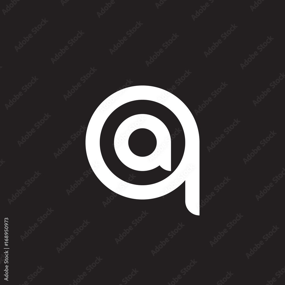 Initial lowercase letter logo qa, aq, a inside q, monogram rounded shape, white color on black background
