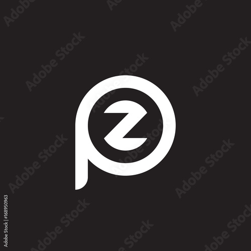 Initial lowercase letter logo pz, zp, z inside p, monogram rounded shape, white color on black background