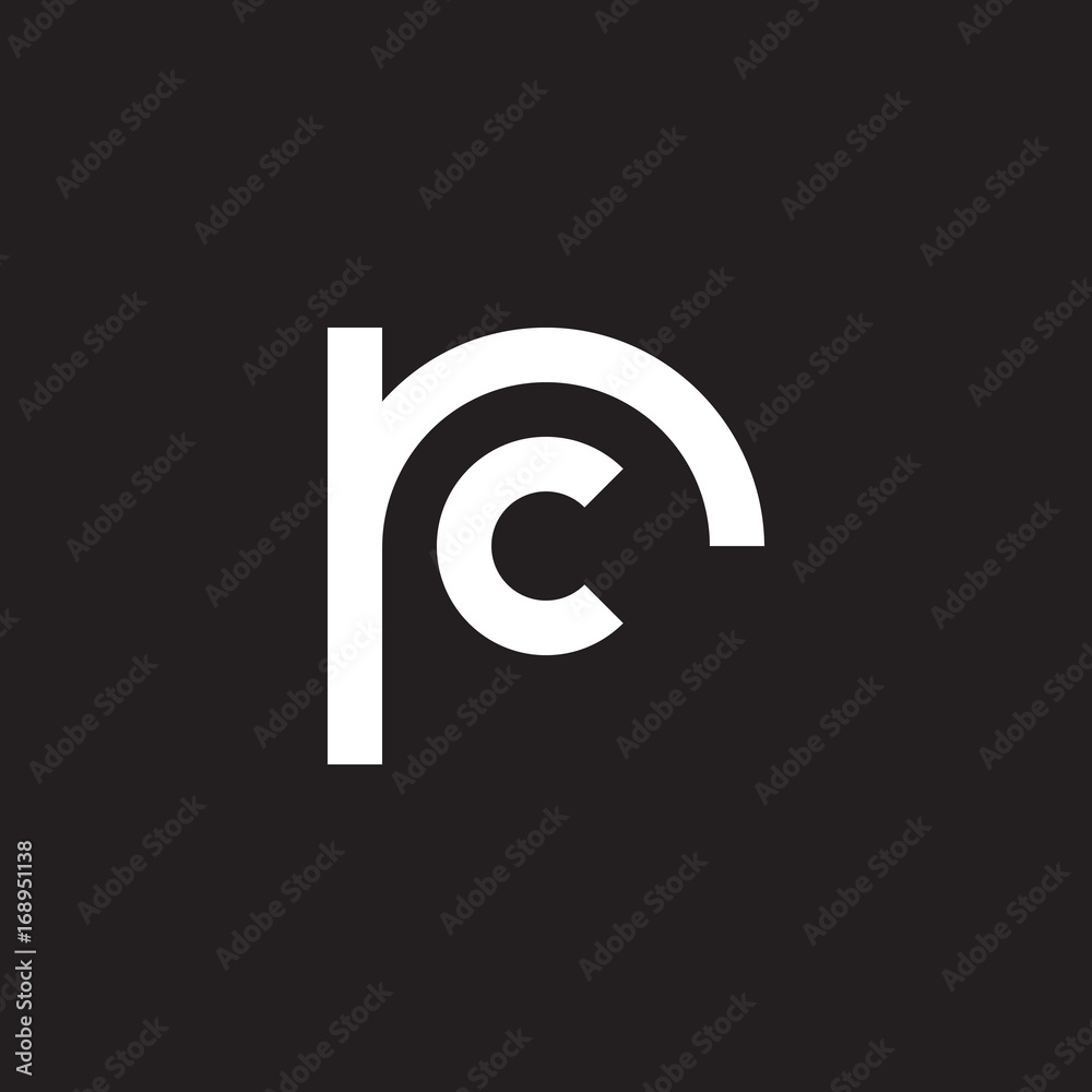 Initial lowercase letter logo rc, cr, c inside r, monogram rounded shape, white color on black background Initial lowercase letter logo rc, cr, c inside r, monogram rounded shape, white color on black background