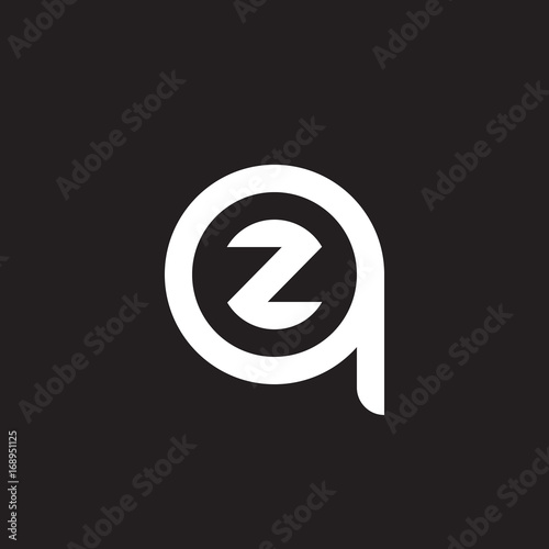 Initial lowercase letter logo qz, zq, z inside q, monogram rounded shape, white color on black background