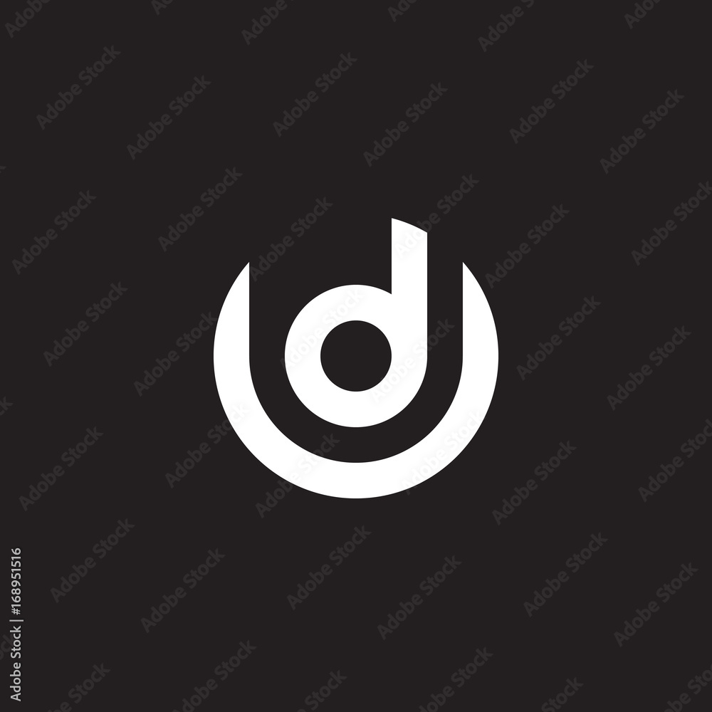 Initial lowercase letter logo ud, du, d inside u, monogram rounded shape, white color on black background Initial lowercase letter logo ud, du, d inside u, monogram rounded shape, white color on black background