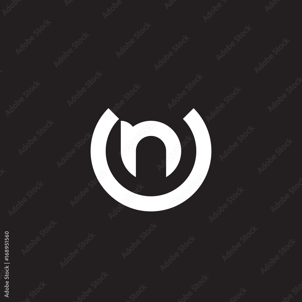 Initial lowercase letter logo un, nu, n inside u, monogram rounded shape, white color on black background Initial lowercase letter logo un, nu, n inside u, monogram rounded shape, white color on black background