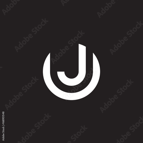 Initial lowercase letter logo uj, ju, j inside u, monogram rounded shape, white color on black background