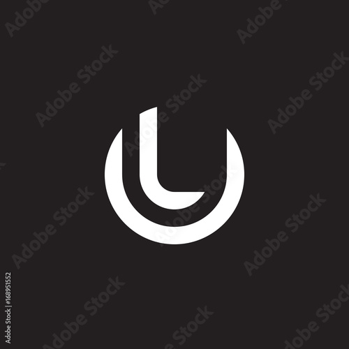Initial lowercase letter logo ul. lu. l inside u, monogram rounded shape, white color on black background