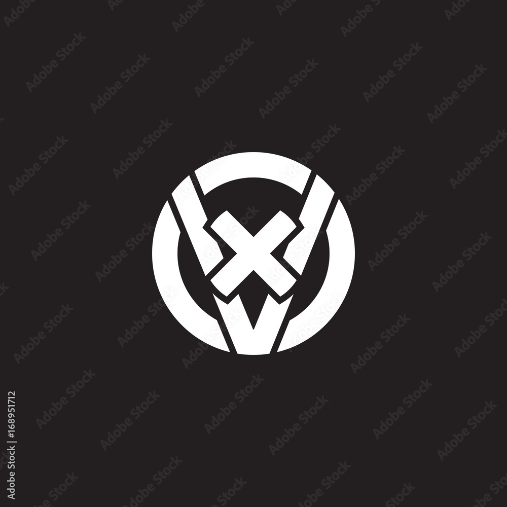 Initial lowercase letter logo vx, xv, x inside v, monogram rounded shape, white color on black background Initial lowercase letter logo vx, xv, x inside v, monogram rounded shape, white color on black background