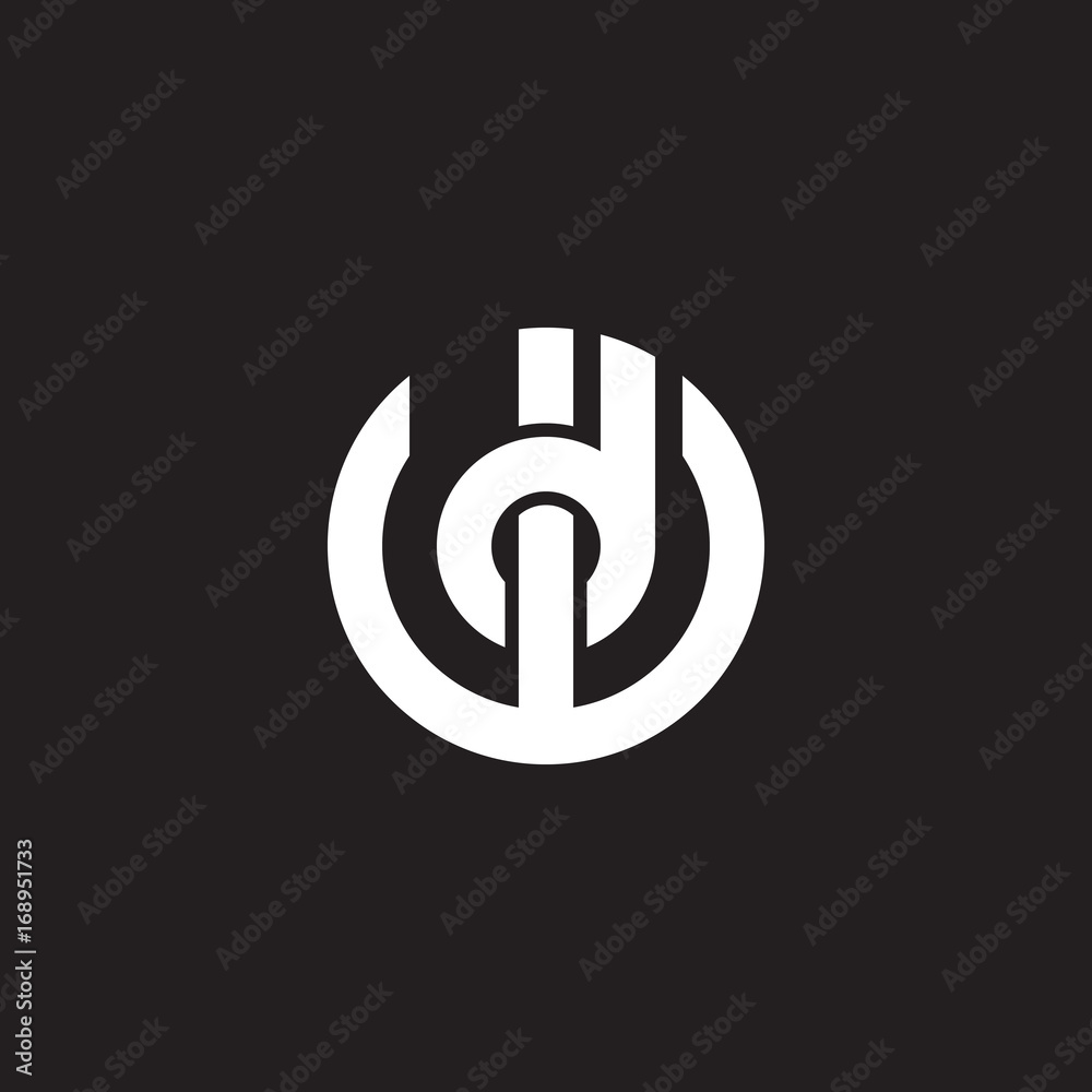Initial lowercase letter logo wd, dw, d inside w, monogram rounded shape, white color on black background Initial lowercase letter logo wd, dw, d inside w, monogram rounded shape, white color on black background