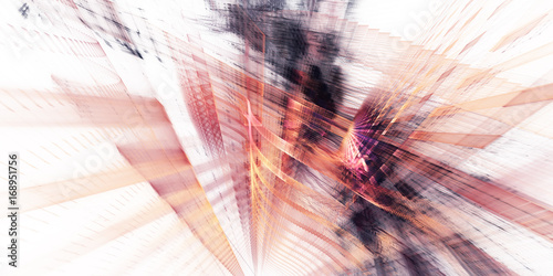 Abstract background element. Fractal graphics series. Three-dimensional composition of repeating grids and glitches. Red and white colors.