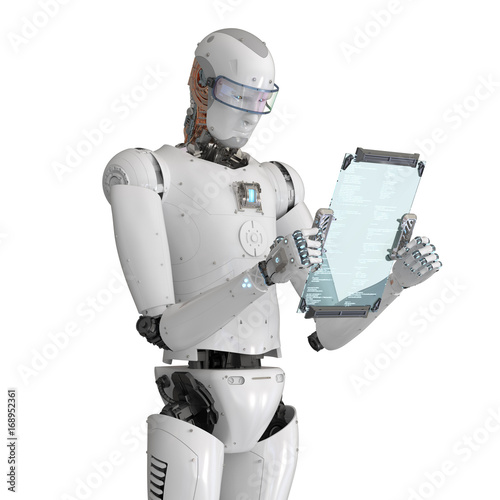 robot working with digital tablet