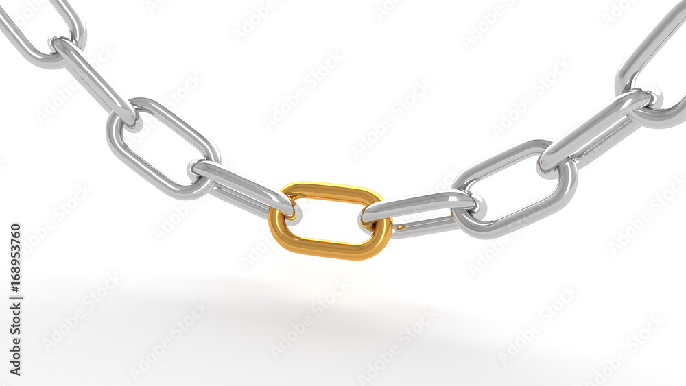 Leadership concept, gold and silver chains, on white background. 3D Rendering. Leadership concept, gold and silver chains, on white background. 3D Rendering.