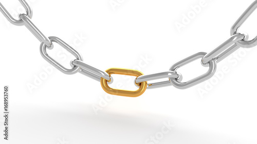 Leadership concept, gold and silver chains, on white background. 3D Rendering.