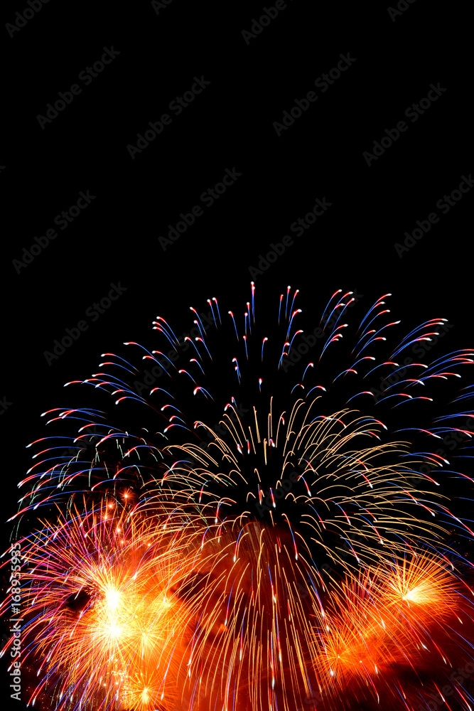 Fototapeta premium Fireworks black background with copy space