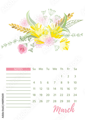 Vintage floral calendar 2018