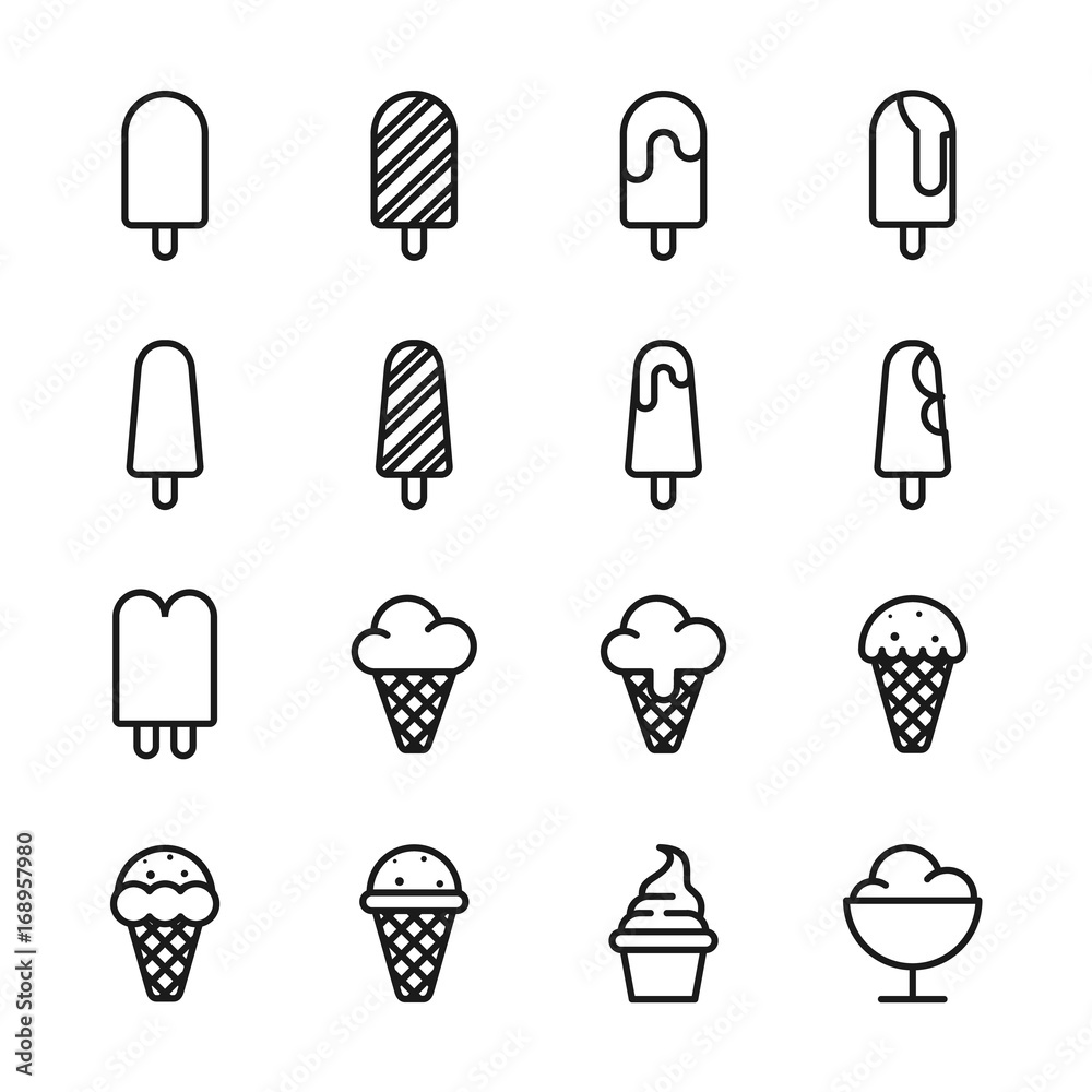 Ice cream set, thin line icons, flat design Ice cream set, thin line icons, flat design