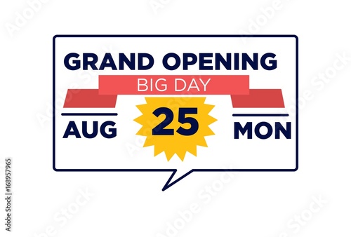 Grand opening red ribbon label or poster vector isolated icon