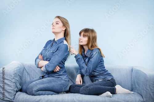 Two women after argue, female being offended