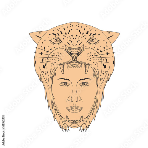 Female Aztec Warrior Jaguar Headdress Drawing