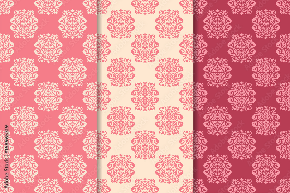 Cherry red set of floral seamless patterns