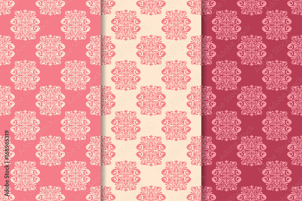 Cherry red set of floral seamless patterns Cherry red set of floral seamless patterns