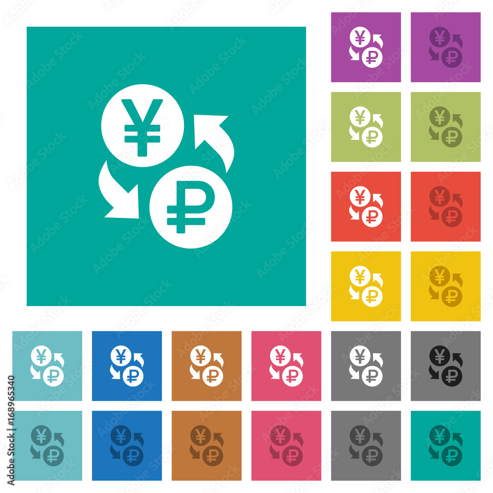Yen Ruble money exchange square flat multi colored icons Yen Ruble money exchange square flat multi colored icons