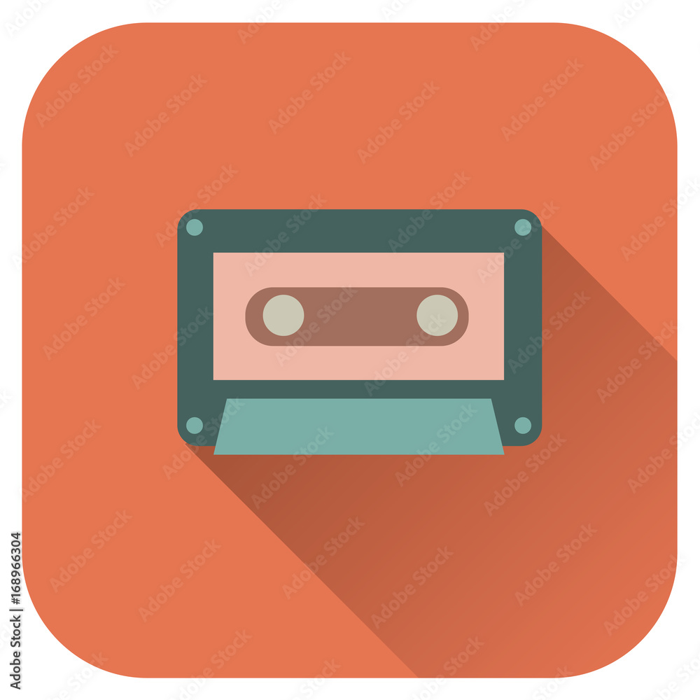 Illustration Of A Cassette in flat style. Icon for web with long shadow Illustration Of A Cassette in flat style. Icon for web with long shadow