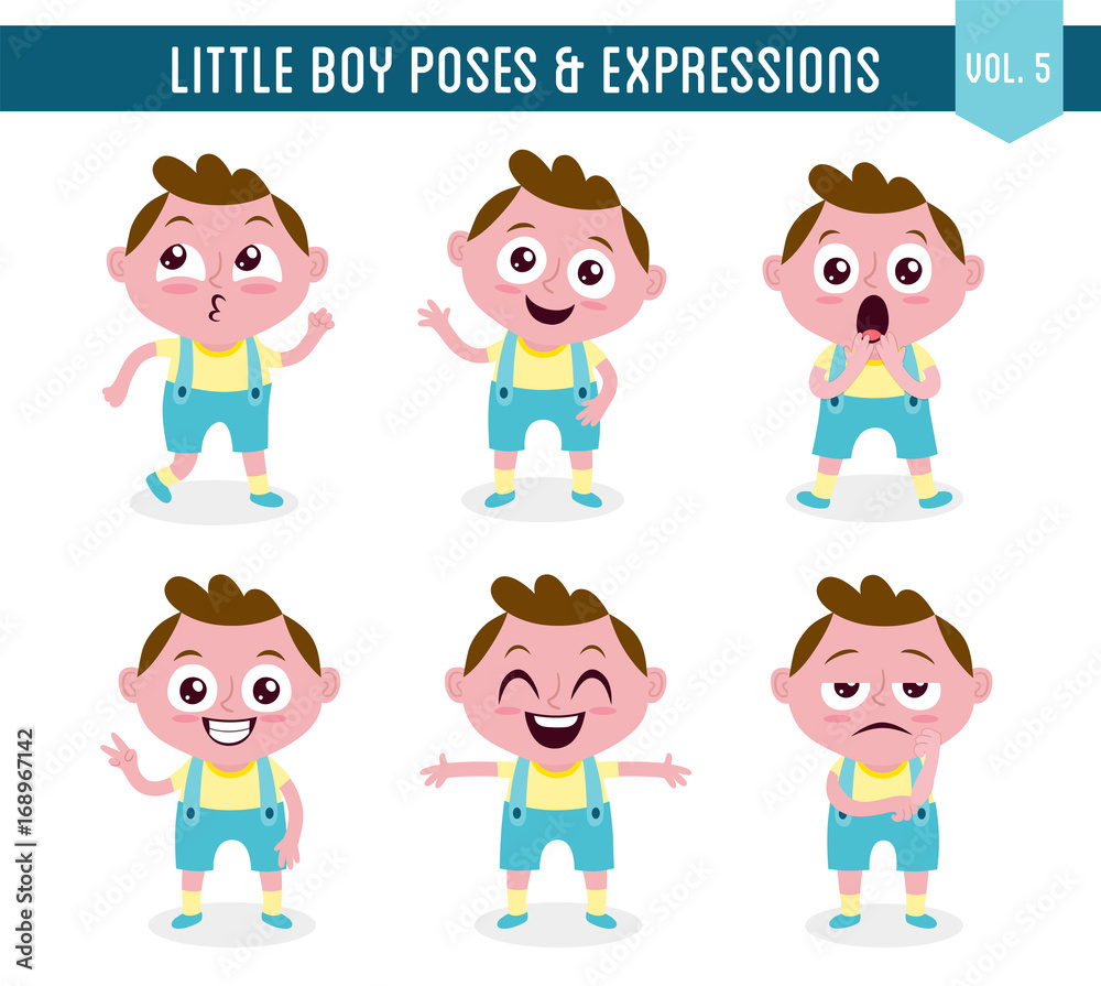 Character design set of a cute little white boy in different poses. Cartoon style illustration, isolated on white background. Body gestures and facial expressions. Vector illustration. Set 5 of 8. Character design set of a cute little white boy in different poses. Cartoon style illustration, isolated on white background. Body gestures and facial expressions. Vector illustration. Set 5 of 8.