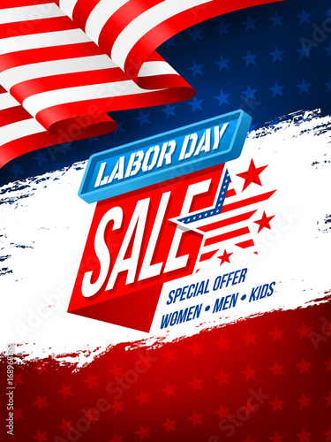 Happy Labor Day with American flag background.Labor Day Sale promotion advertising banner template.American labor day wallpaper.Vector illustration.
