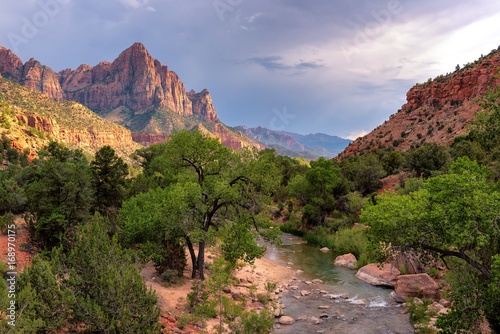 Zion National Park, Watchman mountain and the Virgin river, Utah