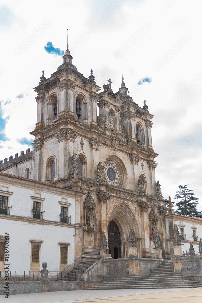 Alcobaça monastery, main facade, entry porch, in Portugal
