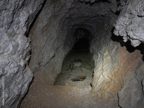 old war tunel in sass di stria in dolomites photo