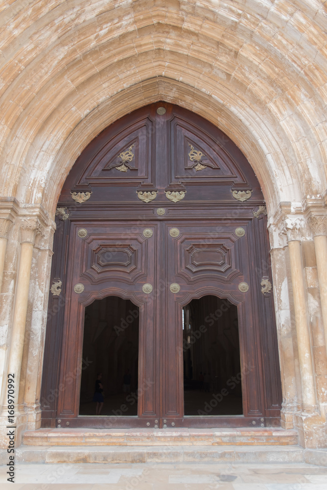 Alcobaça monastery, main facade, entry porch, in Portugal