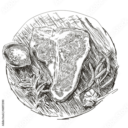 Hand drawn sketch ribeye steak. Isolated vector food