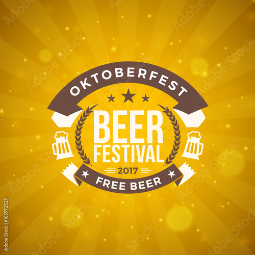 Beer festival Oktoberfest celebrations. Vintage beer badge on the golden beer abstract background. Vector design element