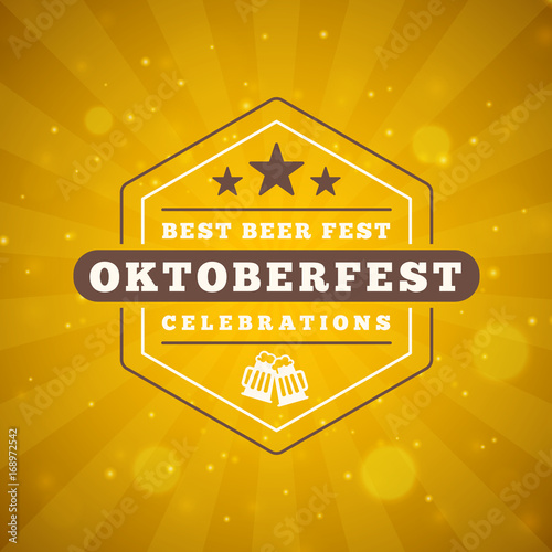 Beer festival Oktoberfest celebrations. Vintage beer badge on the golden beer abstract background. Vector design element