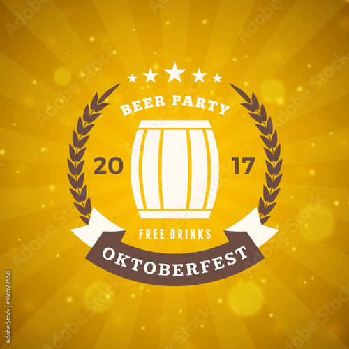 Beer festival Oktoberfest celebrations. Vintage beer badge on the golden beer abstract background. Vector design element