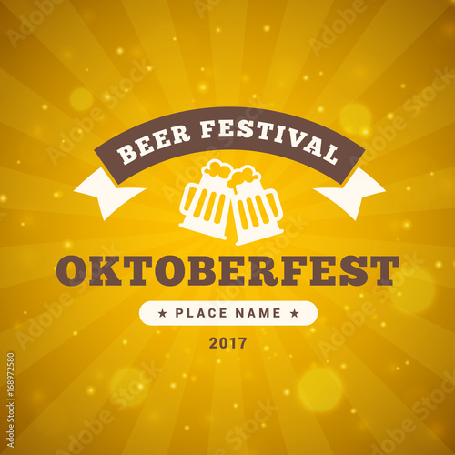 Beer festival Oktoberfest celebrations. Vintage beer badge on the golden beer abstract background. Vector design element